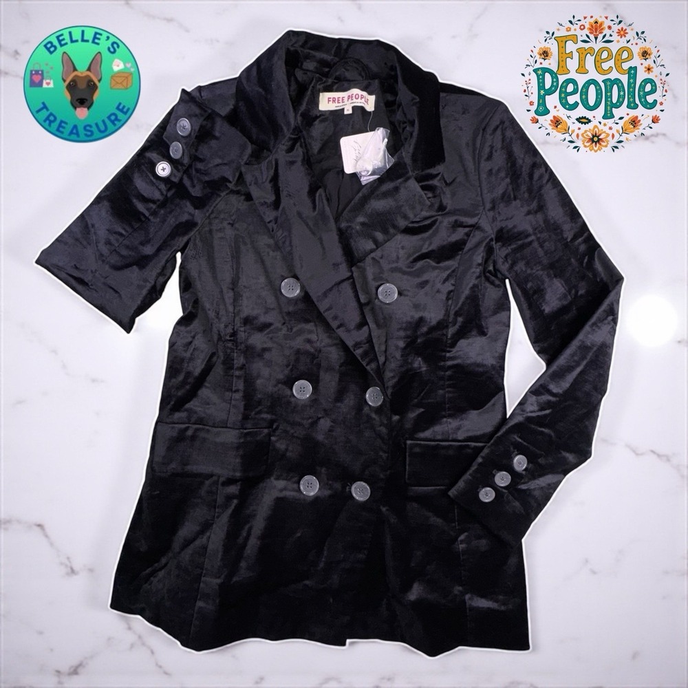 Free People Jacket Womens XS Blazer Black Cosmo Velvet Whimsigoth‎ Witchy Fairy